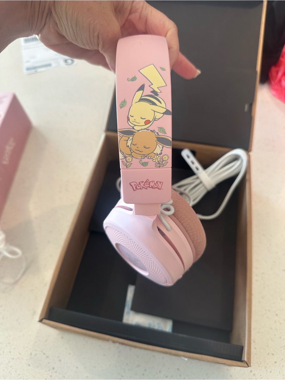 NEW- Pink Adult Size Over-Ear Headphones with Pikachu & Eevee